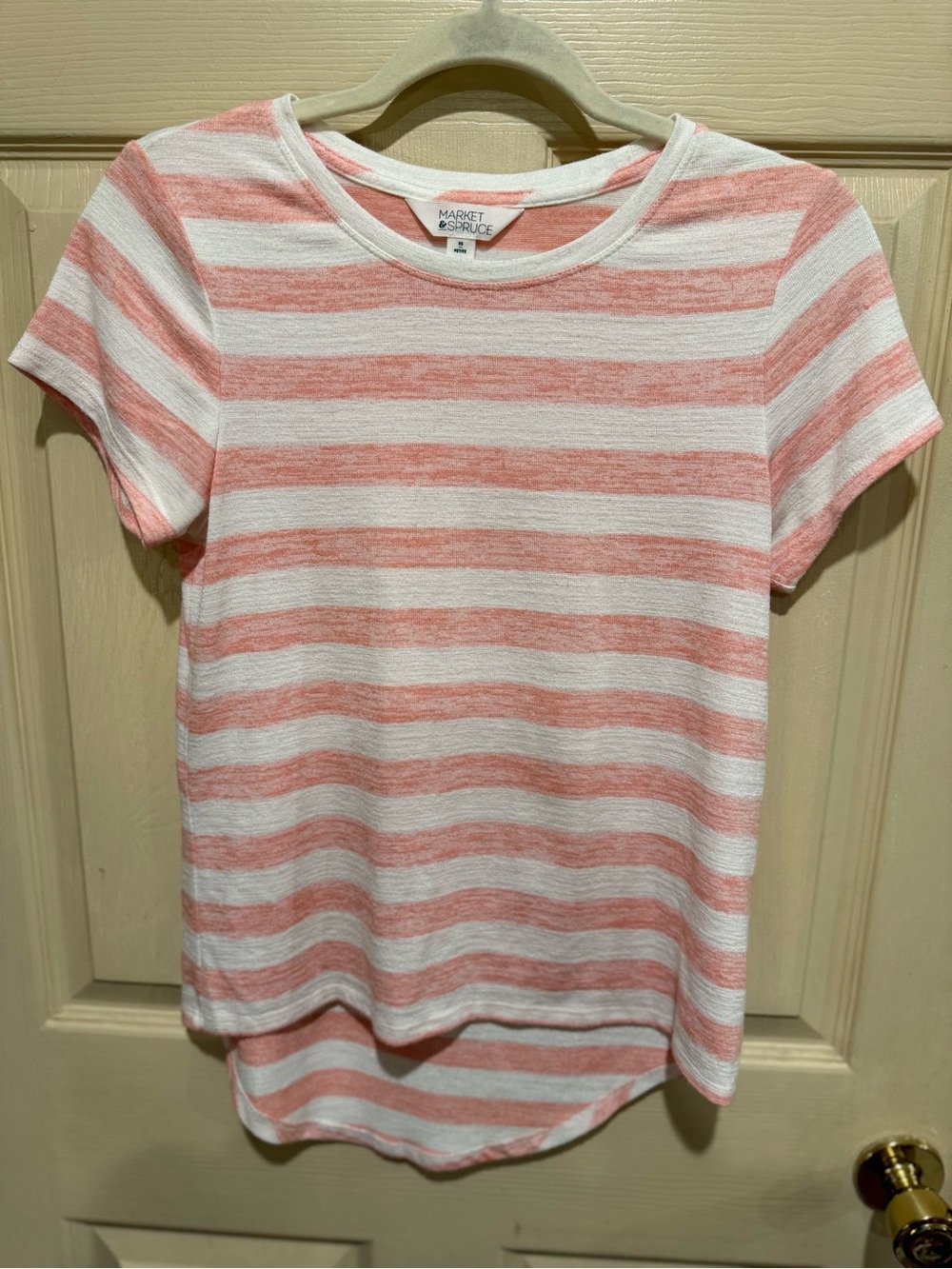 Market & Spruce Coral and White Striped Short Sleeve Tee